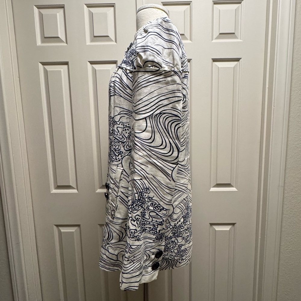 elevenses ANTHRO BRAND 2000s cream linen blend Jacket/dress with Navy Accents - Picture 5 of 13